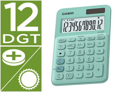 CALCULADORA CASIO MS-20UC-GN SOBREMESA 12 DIGITOS TAX +/- COLOR VERDE