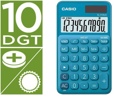 CALCULADORA CASIO SL-310UC-BU BOLSILLO 10 DIGITOS TAX +/- TECLA COLOR AZUL