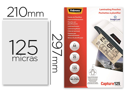 BOLSA DE PLASTIFICAR FELLOWES BRILLO DIN A4 125 MC PACK DE 25 UNIDADES