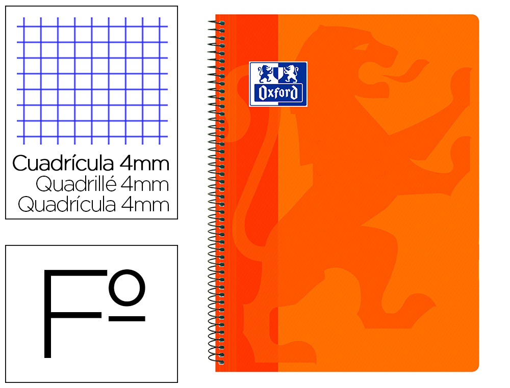 CUADERNO ESPIRAL OXFORD SCHOOL CLASSIC TAPA POLIPROPILENO FOLIO 80 HOJAS CUADRO 4 MM CON MARGEN