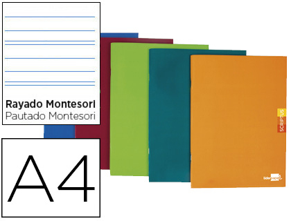 LIBRETA LIDERPAPEL SCRIPTUS A4 48 HOJAS 90G/M2 RAYADO MONTESSORI 5MM CON MARGEN COLORES SURTIDOS