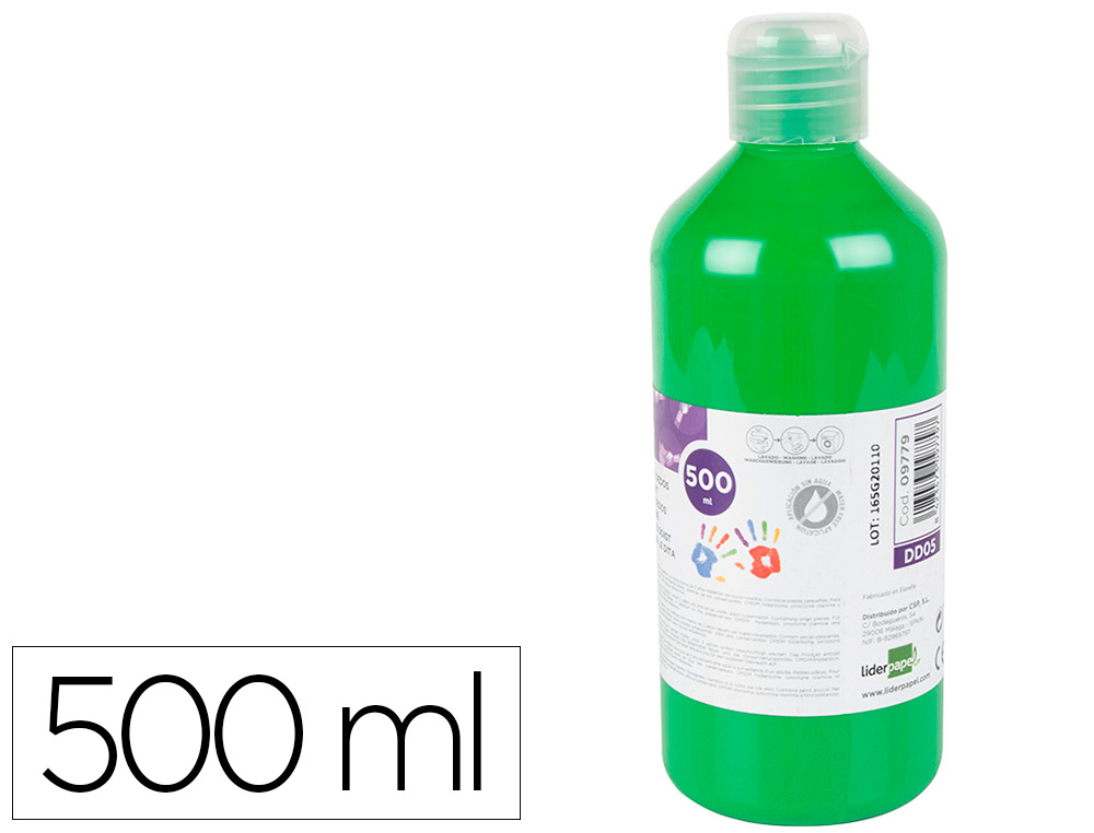 PINTURA DEDOS LIDERPAPEL BOTELLA DE 500 ML VERDE