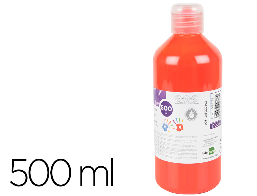 PINTURA DEDOS LIDERPAPEL BOTELLA DE 500 ML ROJO