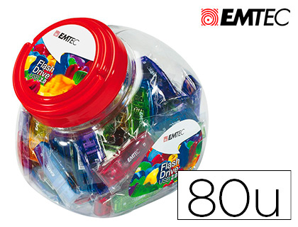 MEMORIA USB EMTEC FLASH 32GB 2.0 BOMBONERA 80 UNIDADES COLORES SURTIDOS