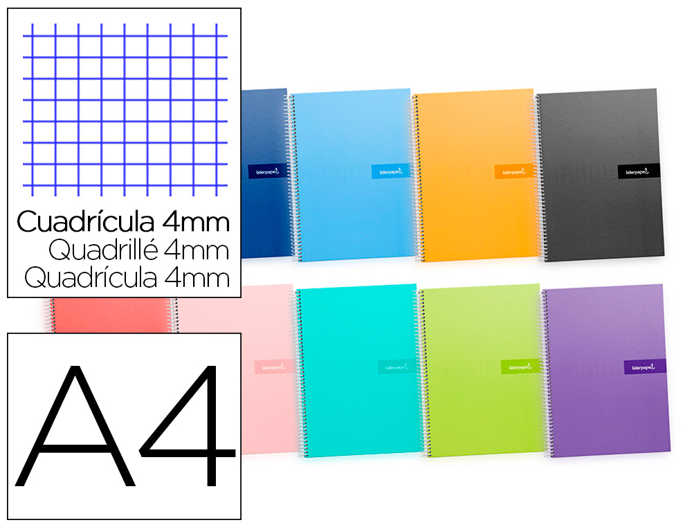 CUADERNO ESPIRAL LIDERPAPEL A4 CRAFTY TAPA FORRADA 80H 90 GR CUADRO 4 MM CON MARGEN COLORES SURTIDOS