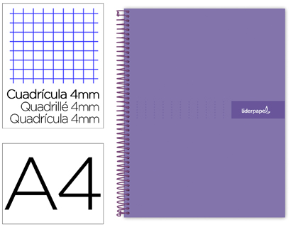 CUADERNO ESPIRAL LIDERPAPEL A4 CRAFTY TAPA FORRADA 80H 90 GR CUADRO 4MM CON MARGEN COLOR VIOLETA