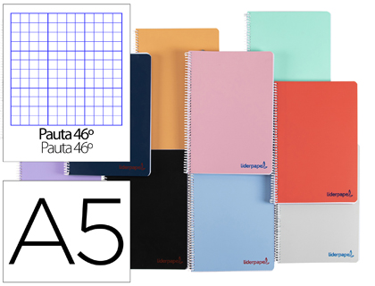 CUADERNO ESPIRAL LIDERPAPEL A5 WONDER TAPA PLASTICO 80H 90G RAYADO Nº46 COLORES SURTIDOS
