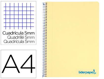 CUADERNO ESPIRAL LIDERPAPEL A4 MICRO WONDER TAPA PLASTICO 120H 90 GR CUADRO 5 MM 5 BANDA4 TALADROS COLOR AMARILLO