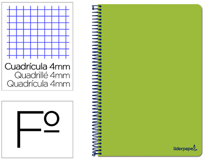 CUADERNO ESPIRAL LIDERPAPEL FOLIO SMART TAPA BLANDA 80H 60GR CUADRO 4MM CON MARGEN COLOR VERDE