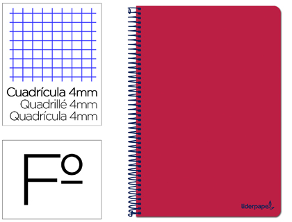CUADERNO ESPIRAL LIDERPAPEL FOLIO SMART TAPA BLANDA 80H 60GR CUADRO 4MM CON MARGEN COLOR ROJO