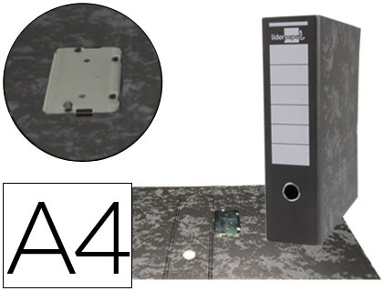 ARCHIVADOR DE PALANCA LIDERPAPEL CARTON FORRADO DIN A4 JASPEADO NEGRO SIN CAJA MECANISMO PALANCA DESMONTADO