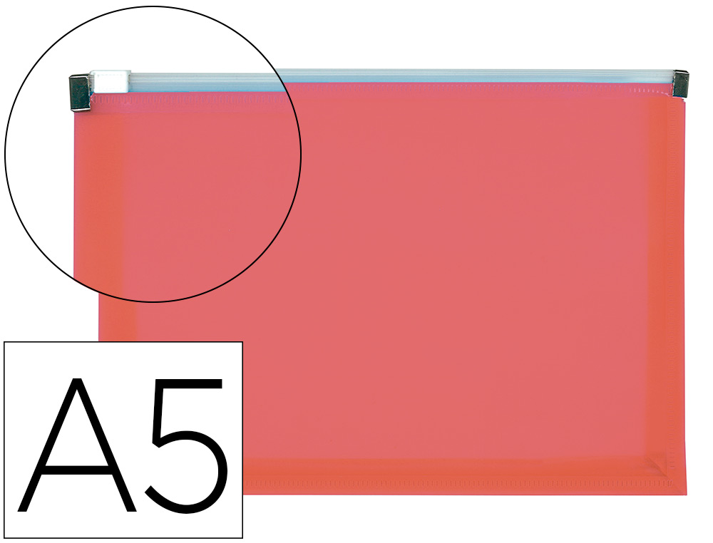 CARPETA DOSSIER LIDERPAPEL A5 CIERRE DE CREMALLERA ROJO TRANSLUCIDO