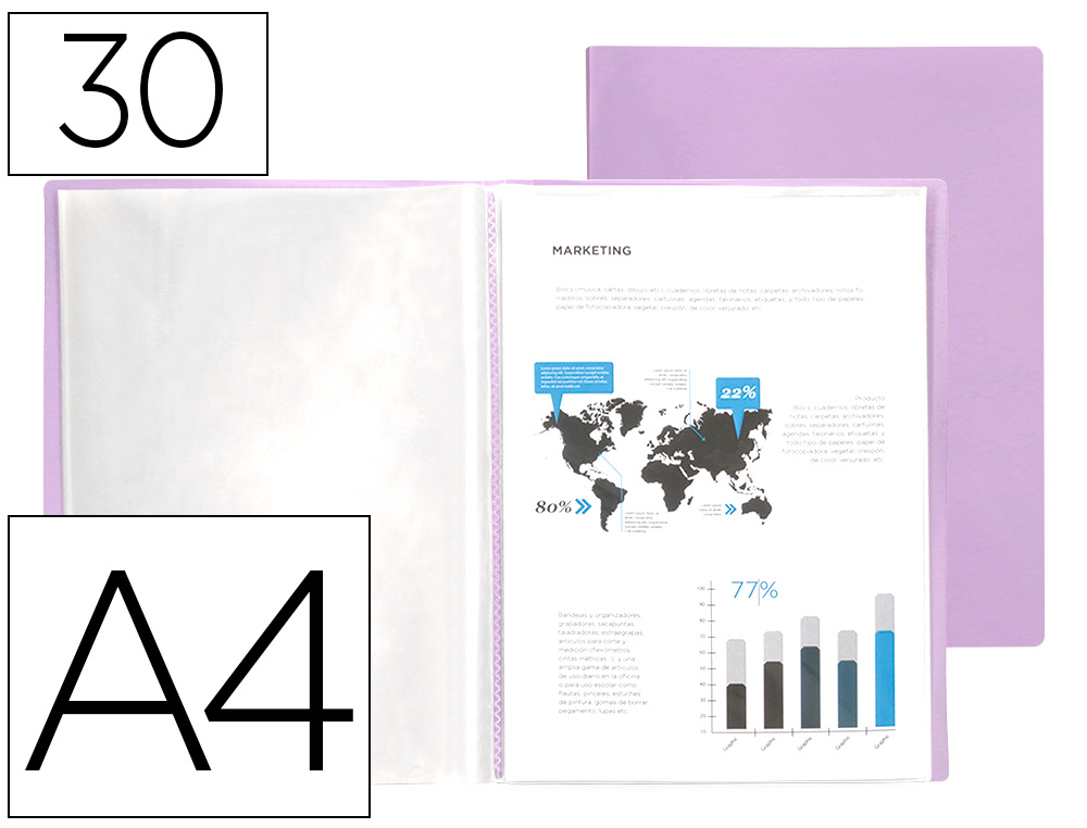 CARPETA LIDERPAPEL ESCAPARATE 30 FUNDAS POLIPROPILENO DIN A4 LAVANDA OPACO