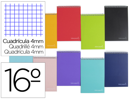 CUADERNO ESPIRAL LIDERPAPEL BOLSILLO DIECISEIAVO APAISADO WITTY TAPA DURA DURA 80H 60 GRCUADRO 4 MM COLORES STDOS.