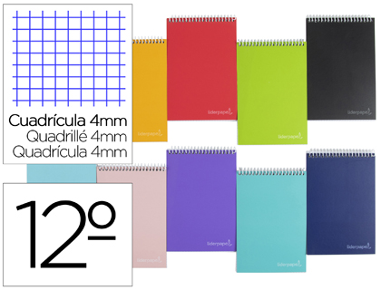 CUADERNO ESPIRAL LIDERPAPEL BOLSILLO DOCEAVO APAISADO WITTY TAPA DURA 80H 75GR CUADRO 4 MM COLORES SURTIDOS