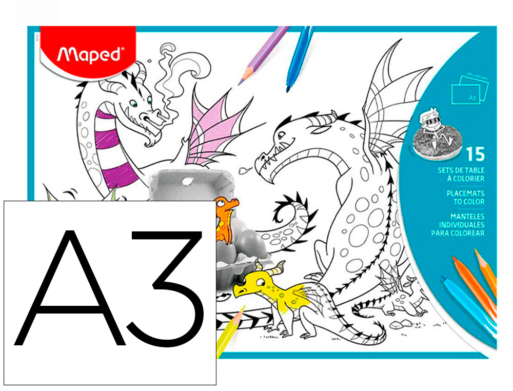 MANTEL PARA COLOREAR MAPED INDIVIDUAL DIN A3 PACK DE 15 UNIDADES SURTIDAS