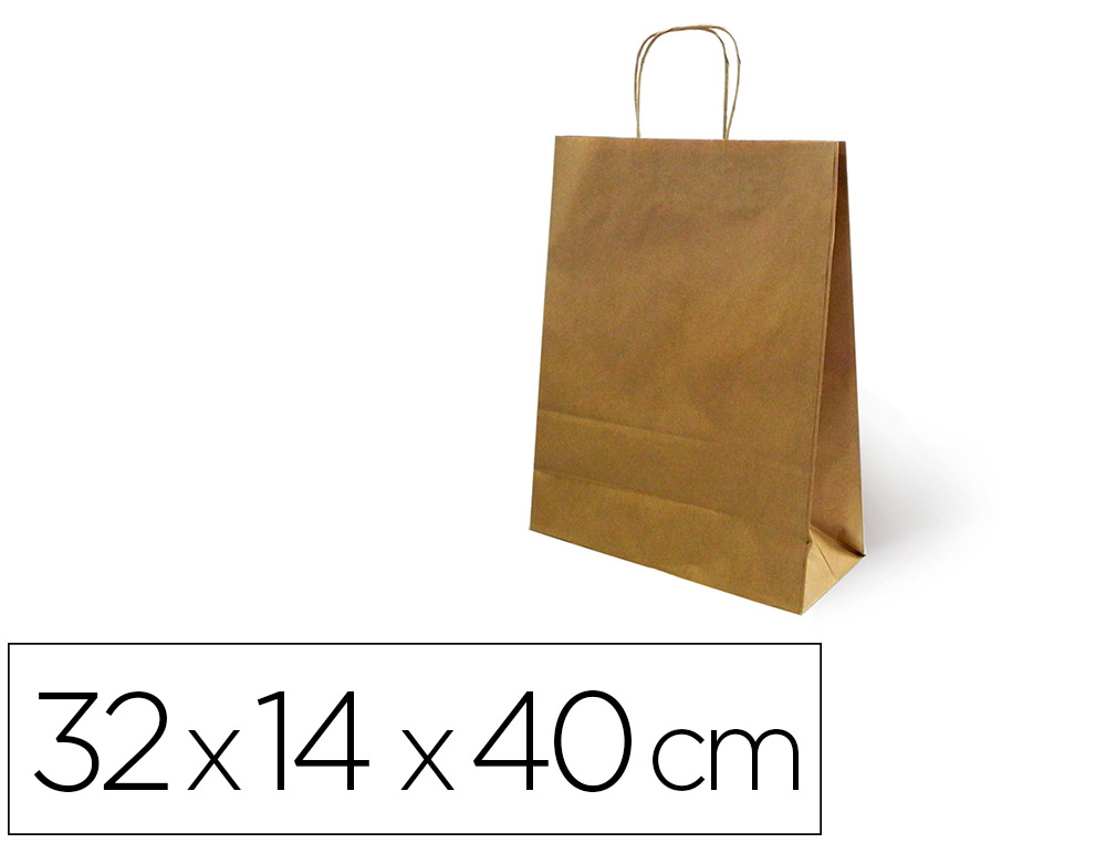 BOLSA KRAFT BASIKA NATURAL RECICLADO 90 GR ASA RETORCIDA TAMAÑO \"L\" 320X140X400 MM