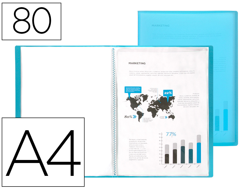 CARPETA LIDERPAPEL ESCAPARATE 80 FUNDAS POLIPROPILENO DIN A4 AZUL TRANSLUCIDO