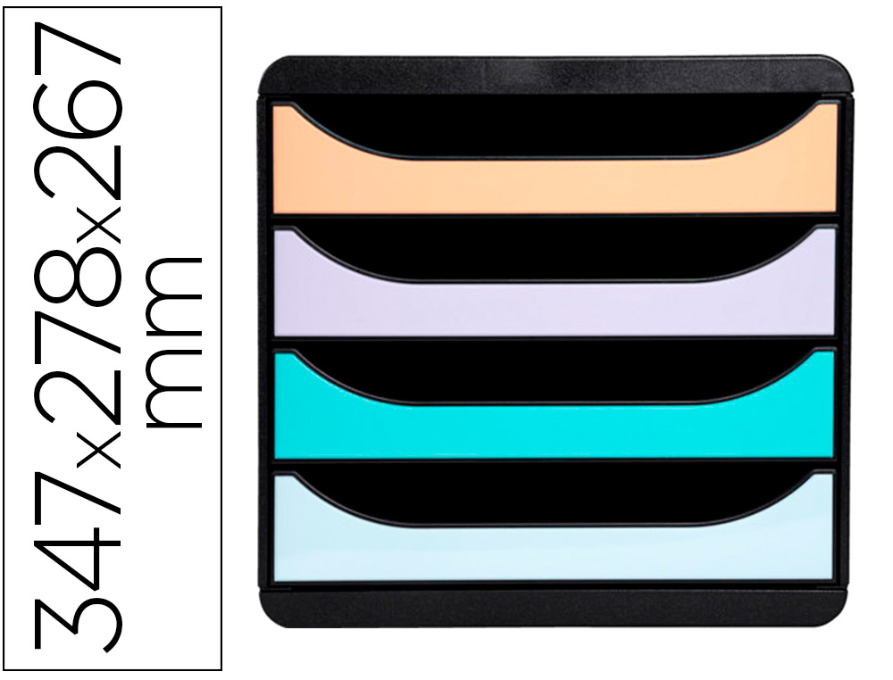 FICHERO CAJONES SOBREMESA EXACOMPTA BIG-BOX AQUAREL NEGRO 4 CAJONES COLORES PASTEL GLOSSY