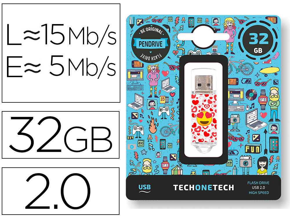 MEMORIA USB TECH ON TECH EMOJITECH HEART EYES 32 GB