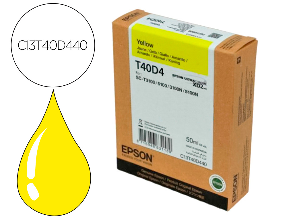 INK-JET EPSON ULTRACHROME XD2 AMARILLO T40D440 SC-T3100/SC- T5100 50 ML