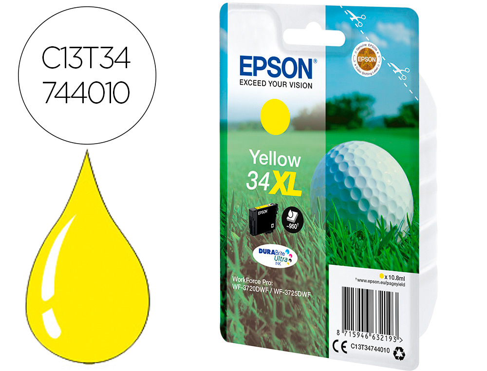 INK-JET EPSON WORK FORCE PRO WF-3720DWF/3725DWF AMARILLO 34XL DURABRITE ULTRA INK 950 PAGINAS