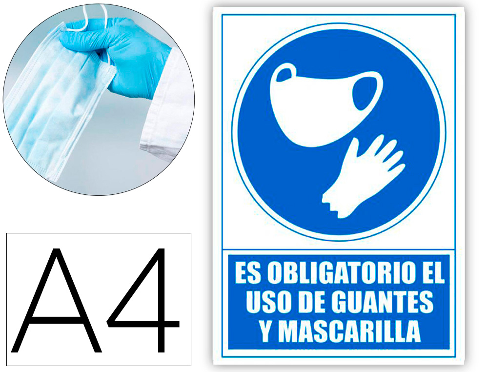 PICTOGRAMA ARCHIVO 2000 OBLIGATORIO EL USO DE GUANTES Y MASCARILLA PVC COLOR AZUL 210X297 MM