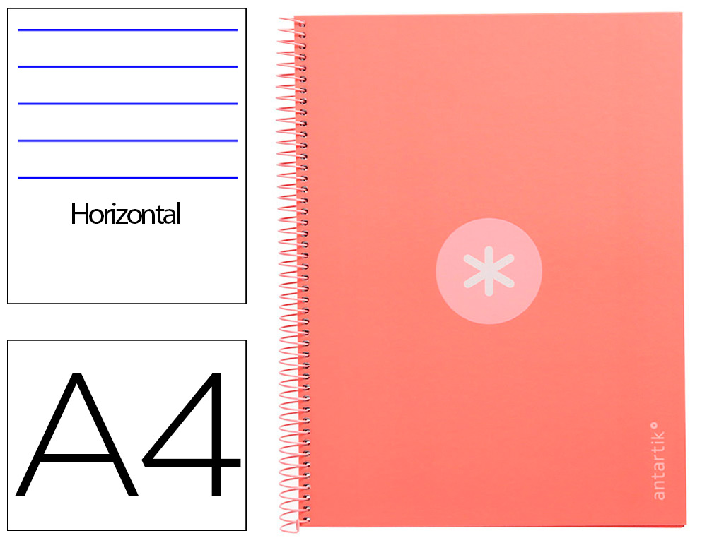 CUADERNO ESPIRAL LIDERPAPEL A4 MICRO ANTARTIK TAPA FORRADA80H 90 GR HORIZONTAL 1 BANDA 4 TALADROS COLOR ROSA CLARO