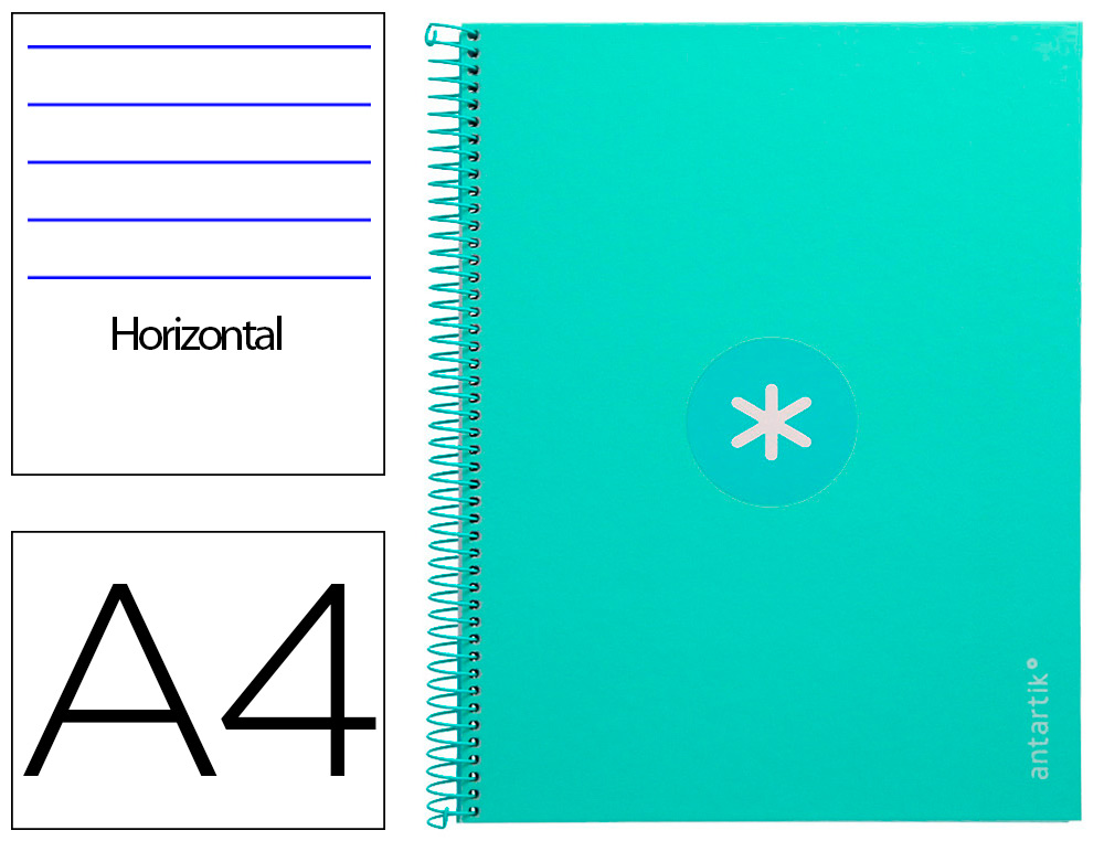 CUADERNO ESPIRAL LIDERPAPEL A4 MICRO ANTARTIK TAPA FORRADA80H 90 GR HORIZONTAL 1 BANDA 4 TALADROS COLOR MENTA