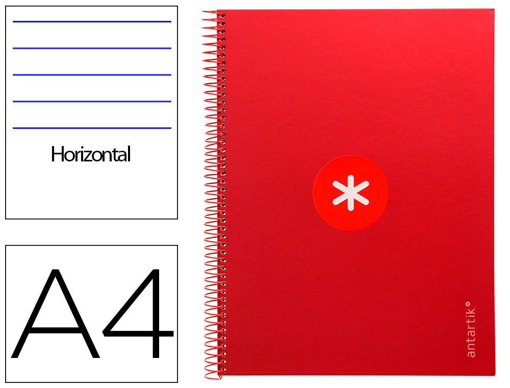 CUADERNO ESPIRAL LIDERPAPEL A4 MICRO ANTARTIK TAPA FORRADA80H 90 GR HORIZONTAL 1 BANDA 4 TALADROS COLOR FRAMBUESA