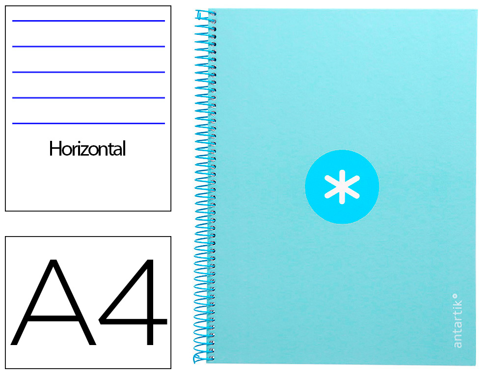 CUADERNO ESPIRAL LIDERPAPEL A4 MICRO ANTARTIK TAPA FORRADA80H 90 GR HORIZONTAL 1 BANDA 4 TALADROS COLOR CELESTE