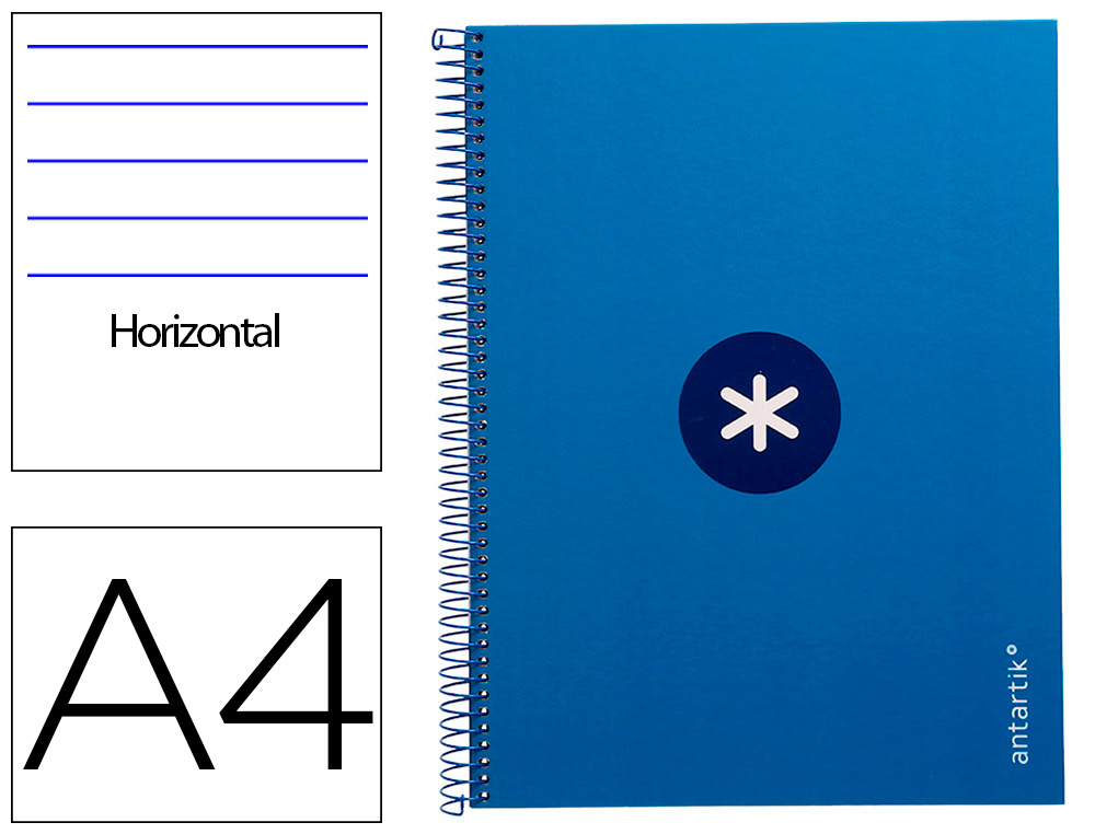 CUADERNO ESPIRAL LIDERPAPEL A4 MICRO ANTARTIK TAPA FORRADA80H 90 GR HORIZONTAL 1 BANDA 4 TALADROS COLOR AZUL OSCURO