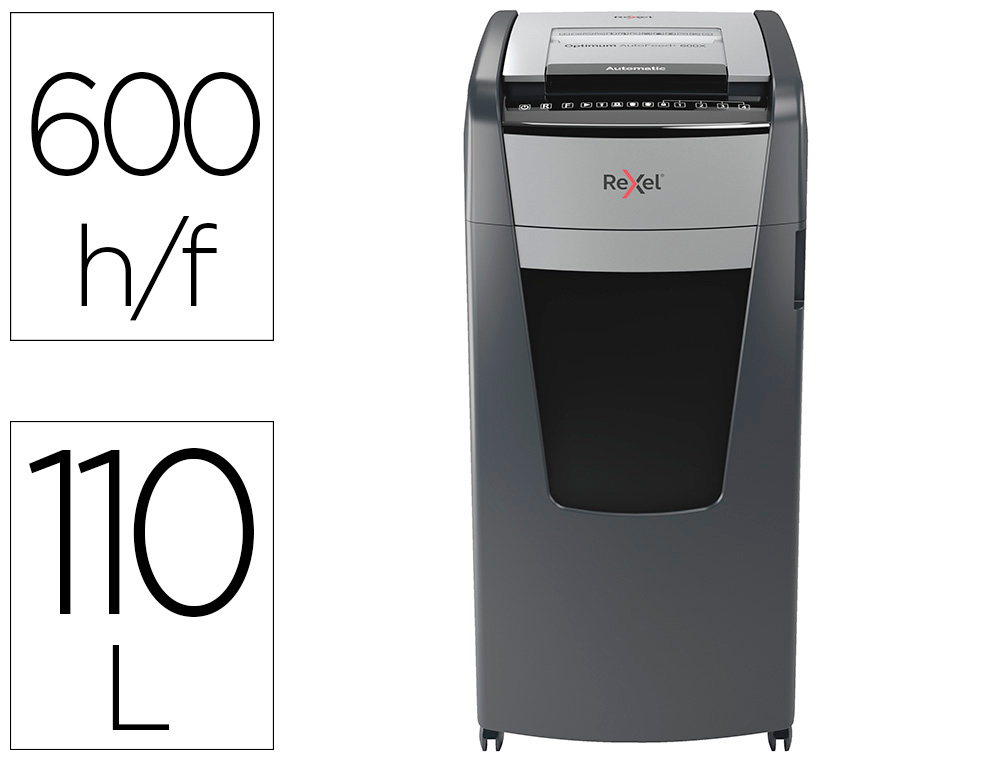 DESTRUCTORA DE DOCUMENTOS REXEL OPTIMUM AUTO+ 600X EU CAPACIDAD 600 HOJAS PARTICULAS DESTRUYE GRAPAS