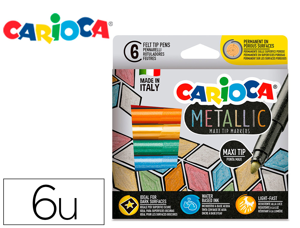 ROTULADOR CARIOCA METALLIC PUNTA MAXI 6 MM CAJA DE 6 UNIDADES COLORES SURTIDOS