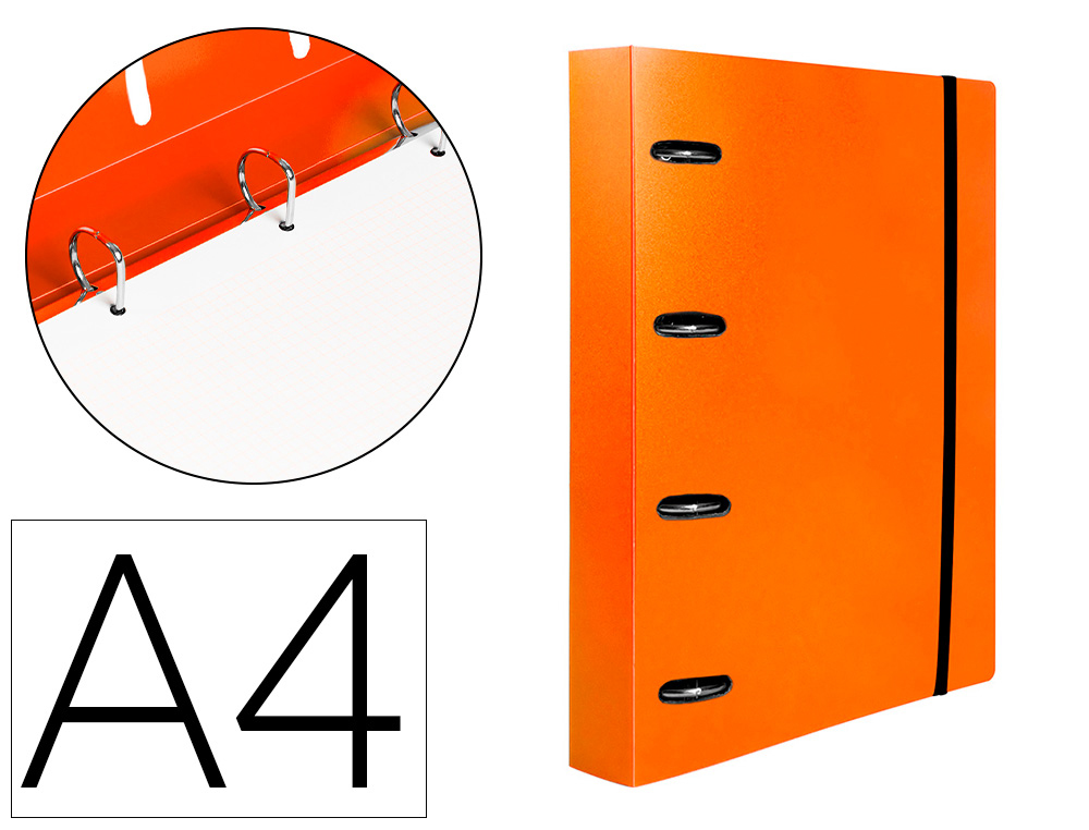 CARPETA CON RECAMBIO LIDERPAPEL A4 CUADRO 5MM 100 HOJAS 80G POLIPROPILENO 4 ANILLAS 25MM COLOR NARANJA