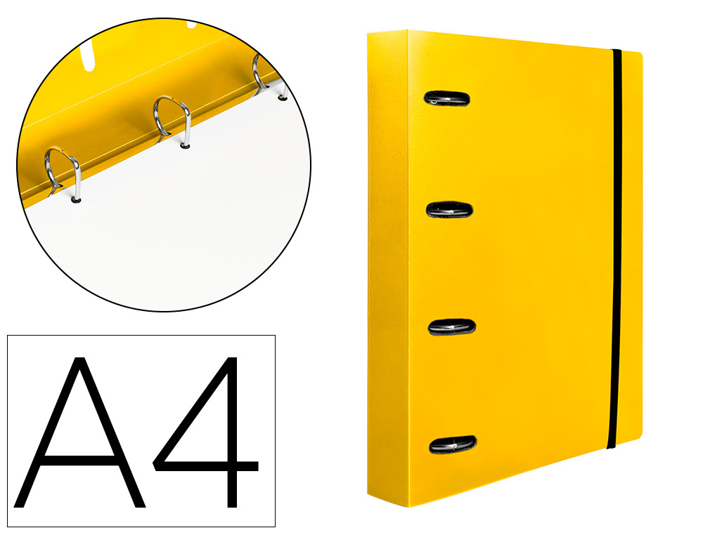 CARPETA CON RECAMBIO LIDERPAPEL A4 CUADRO 5MM 100 HOJAS 80G POLIPROPILENO 4 ANILLAS 25MM COLOR AMARILLO