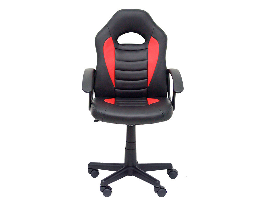 SILLA PYC GAMING JUVENIL MOHEDAS REGULABLE EN ALTURA Y BRAZOS FIJOS SIMILPIEL NEGRO/ROJO 1000X550X520 MM