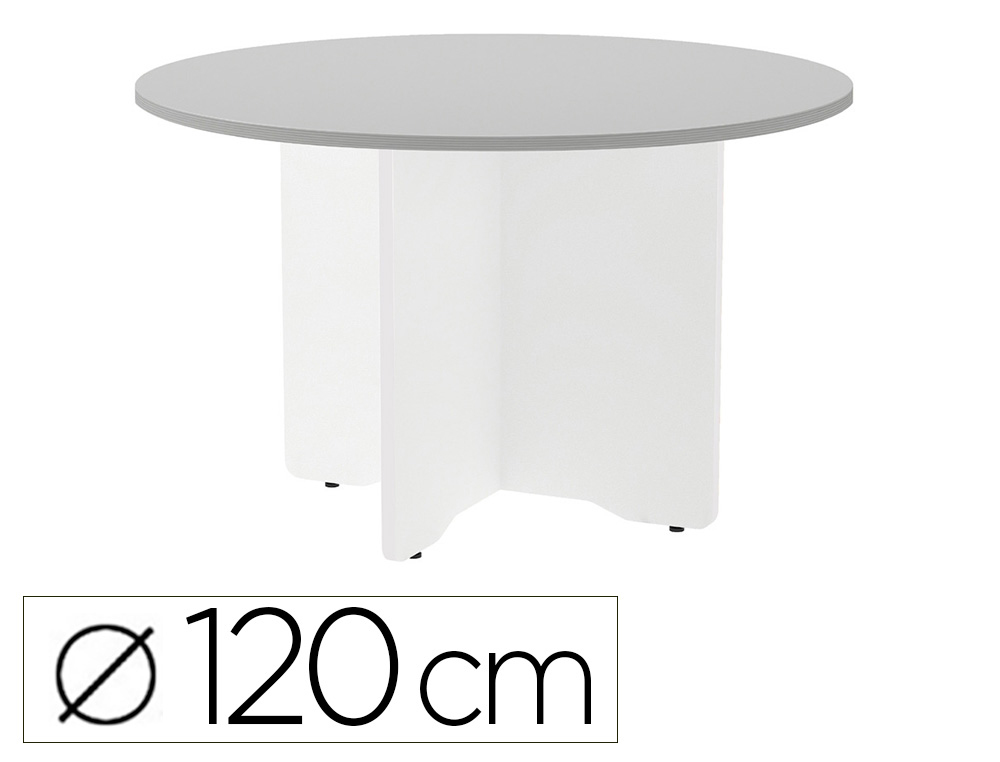 MESA DE REUNION ROCADA REDONDA 3006AW02 ESTRUCTURA MADERA EN ASPAS COLOR BLANCO TABLERO GRIS 120CM DIAMETRO