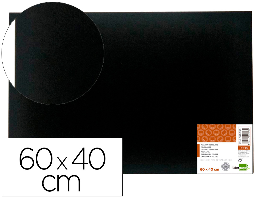 TABLERO DE FIELTRO LIDERPAPEL MURAL COLOR NEGRO 40X60 CM