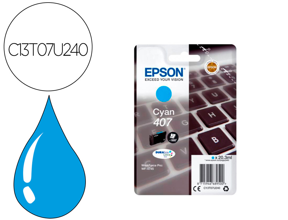 INK-JET EPSON 407L CLAVIER WF-4745 SERIES CIAN 1900 PAGINAS