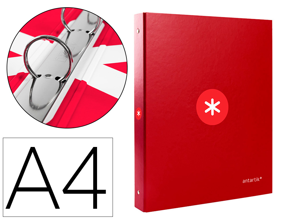 CARPETA ANTARTIK A4 FORRADA 4 ANILLAS 25 MM REDONDAS COLOR FRAMBUESA