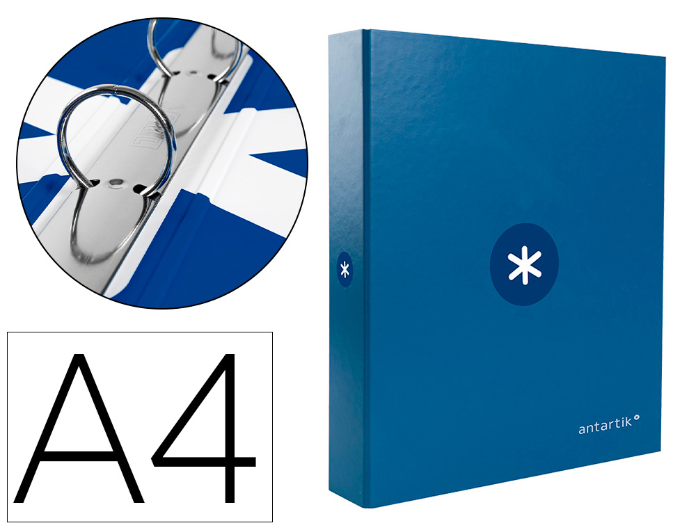 CARPETA ANTARTIK A4 FORRADA 4 ANILLAS 25 MM REDONDAS COLOR AZUL MARINO