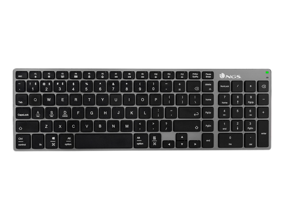 TECLADO NGS FORTUNE MULTIMODE INALAMBRICO 12 TECLAS MULTIMEDIA COLOR ALUMINIO 364X116X14 MM