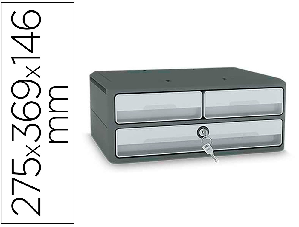 FICHERO CAJONES DE SOBREMESA CEP MOOV UP RECICLADO 80% CON CERRADURA RECICLADO 80% 3 CAJONES COLOR GRIS