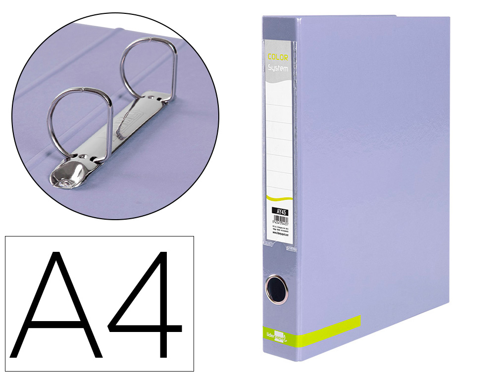 CARPETA DE 2 ANILLAS 25 MM MIXTAS LIDERPAPEL A4 FORRADO COLOR SYSTEM CON OLLAO Y TARJETERO LAVANDA