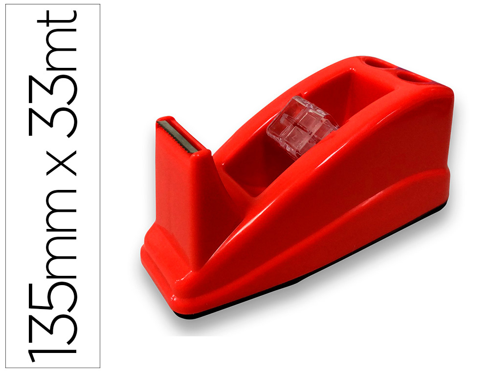 PORTARROLLO SOBREMESA Q-CONNECT PLASTICO PARA CINTA DE 33 MT COLOR ROJO 135X58X60 MM
