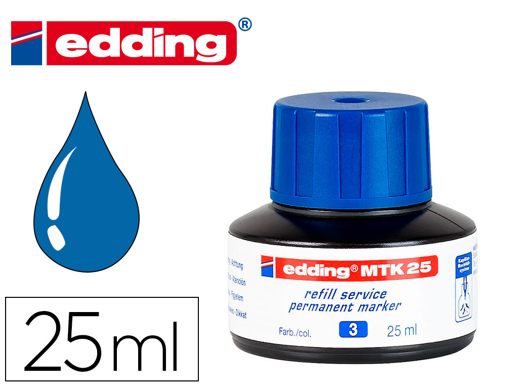 TINTA ROTULADOR EDDING MTK25 CON SISTEMA CAPILAR COLOR AZUL BOTE 25 ML
