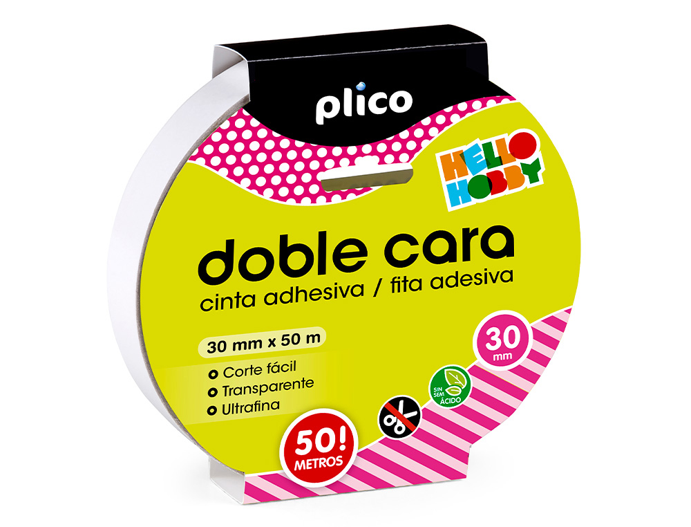 CINTA ADHESIVA PLICO DOBLE CARA TRANSPARENTE 50 MT X 30 MM