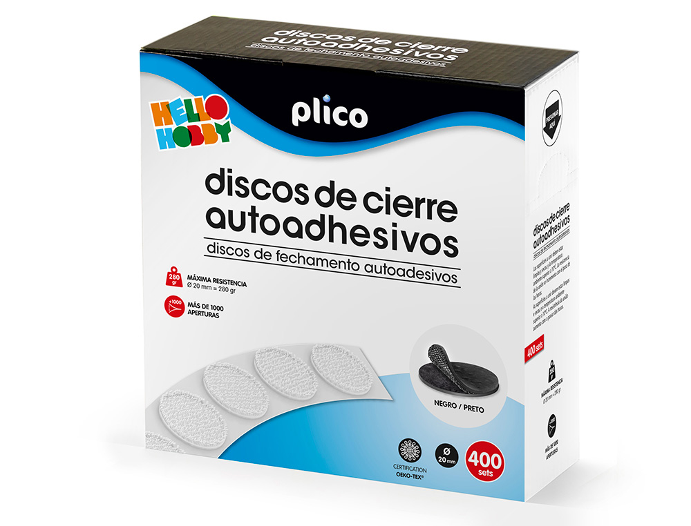 DISCO DE CIERRE PLICO VELCRO AUTOADHESIVO 20 MM DIAMETRO COLOR NEGRO CAJA DE 400 UNIDADES