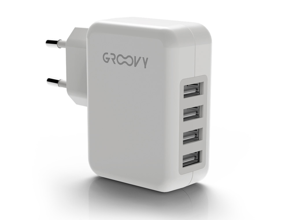 CARGADOR DE PARED GROOVY 2 USB + 2 USB-C 4.8A COLOR BLANCO